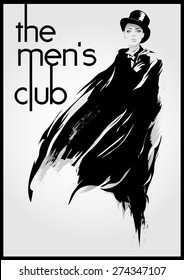 men's club vintage labels with fashion girl