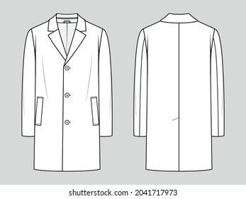 Men's coat  Classsic winter coat  Fashion sketch  Flat technical drawing 
