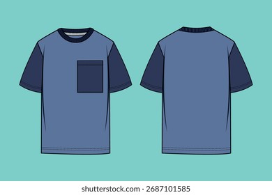 Mens colour block t-shirt flat sketch.	