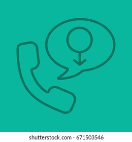 Men's consultation linear icon. Handset with men gender sign inside speech bubble. Thin line outline symbols on color background. Vector illustration