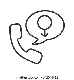 Men's consultation linear icon. Thin line illustration. Handset with men gender sign inside speech bubble. Contour symbol. Vector isolated outline drawing