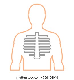 Men's contour with the image of the spine. Linear icon. Medicine, health, diagnosis. Vector illustration.