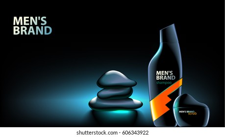 Men's cosmetics spa vector template. pyramid of stones