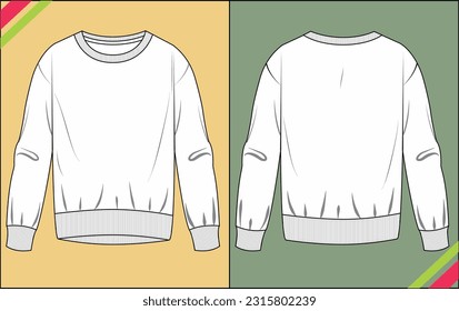 MENS CREW NECK RIB COLLAR SWEATSHIRT TECHNICAL FASHION FLAT SKETCH TEMPLATE