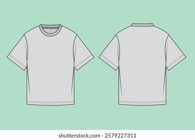  Men's crew neck short sleeve t-shirt flat sketch.