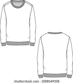 Mens Crew Neck Sweatshirt Fashion  Flat Sketches Technical Drawing Template Design Vector