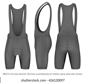 Men's cycling knicks. Front, back and side views. Fully editable handmade mesh. Vector illustration.