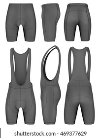 Men's cycling knicks and shorts. Front, back and side views. Fully editable handmade mesh. Vector illustration.