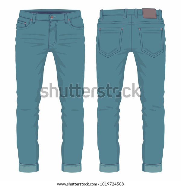 Mens Dark Blue Jeans Front Back Stock Vector (Royalty Free) 1019724508 ...