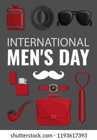 Mens day concept background. Cartoon illustration of mens day vector concept background for web design