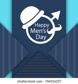 Men's day greetings card. Vector illustration with a white hat and mustaches in a circle. Congratulations to your father, husband, friend, grandfather, boyfriend or brother.