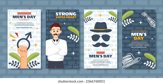 Men's Day Social Media Stories Flat Cartoon Hand Drawn Templates Background Illustration
