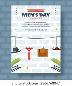 Men's Day Vertical Poster Flat Cartoon Hand Drawn Templates Background Illustration