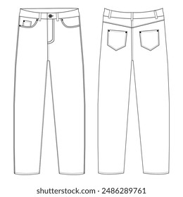 Pantalón largo vaquero de los hombres de la moda del boceto plano del pantalón vaqueros de la moda Plantilla de la ilustración.