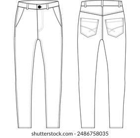 Herren Denim Long Pant Fashion Flat Sketch Fashion Pant Jeans Illustration Vorlage.	
