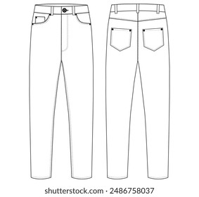 Herren Denim Long Pant Fashion Flat Sketch Fashion Pant Jeans Illustration Vorlage.	
