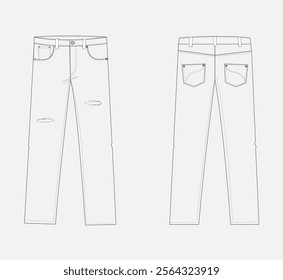 men's denim pant flat sketch