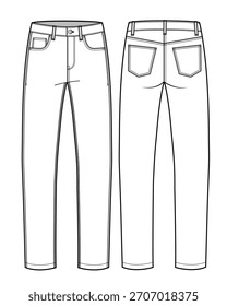 Men's denim pant vector design mockup template technical flat drawing.