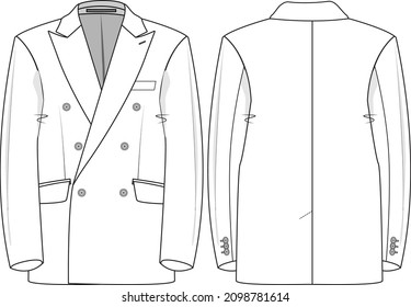 Mens Double Breasted Blazer Technical Drawing Stock Vector (Royalty ...