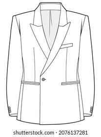 Mens Double Breasted One Button Blazer Jacket Long Sleeve Sport Coat Outline Vector Template