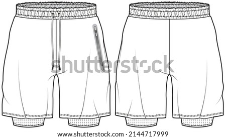 men's double layer shorts technical drawing vector illustration