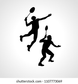 Mens doubles badminton players. Vector illustration