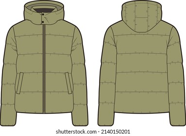 Men's  Down Jacket Flat Template.