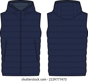 Men's  Down-filled Vest Flat Template.