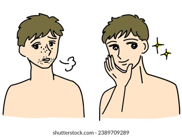 Men's esthetics before and after hand drawing illustration, vector