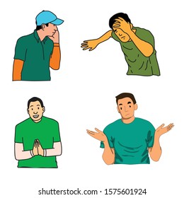 Men's expressions and gestures vector