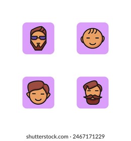 Mens faces line icon set. Avatars for baby, teenager, student and mature man. Age concept. Vector illustration for web design