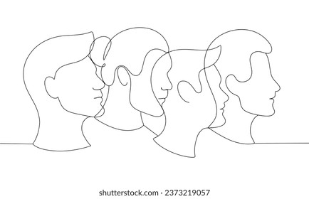 Men's faces in profile. Male silhouette with line. International Men's Day. One line drawing for different uses. Vector illustration.