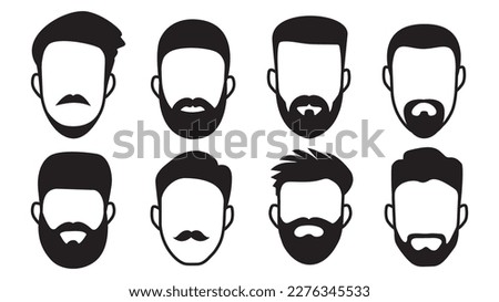 Mens faces, set. Haircuts, beards, mustaches set. Icons. Vector