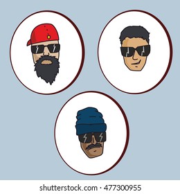 mens faces vector template set in a flat style.