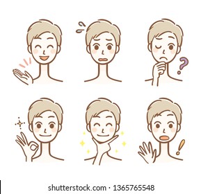 Men's facial expression set