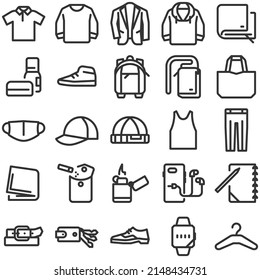Men's fashion items icon set