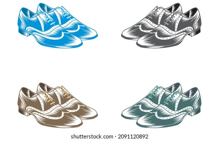 Men's Fashion Shoes Vector Illustration. Classic Brogue Shoes. Oxfords Men's Shoes
