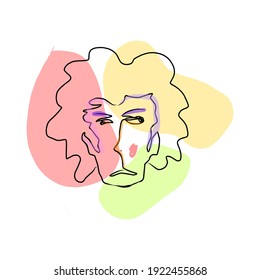 Men's fashion sketch. Simple hand drawn line portrait facial art. Print for clothing, textiles and more. Picasso inspired style. vector illustrations