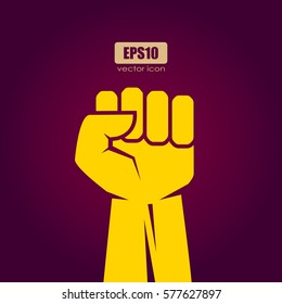 Men's fist icon, proletarian protest concept poster illustration on dark background. Fist sign.