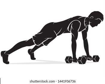 Men's Fitness, Push Up Exercise with Dumbbell