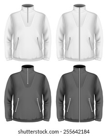 Men's fleece sweater design templates (black and white). Vector illustration
