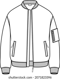 Men's Fleece Zip Sweatshirt vector, Zipper Sweat Jacket VECTOR, Fashion technical drawings Flat Sketch vector template