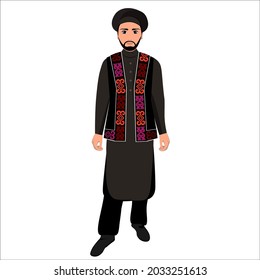 Men's folk national Afghan costume. Vector illustration
