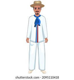 Men's folk national Dominican costume. Vector illustration