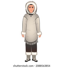 Men's folk national Greenland costume. Vector illustration