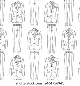 Men's formal suit, vector line seamless pattern background