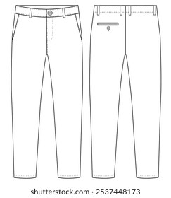  Pantalón de Vector formal de los hombres frente y vista posterior ilustración de moda de boceto plano, boceto técnico de Vector. Plantilla de maqueta.
