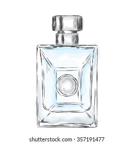 Men's fragrance. The bottle of toilet water in the vector. Male fragrance. Perfume watercolor. 