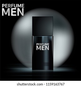 Men's fragrance Glass bottle luxury packaging. Isolated from vector background.