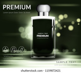 Men's fragrance Glass bottle luxury packaging. Isolated from vector background.